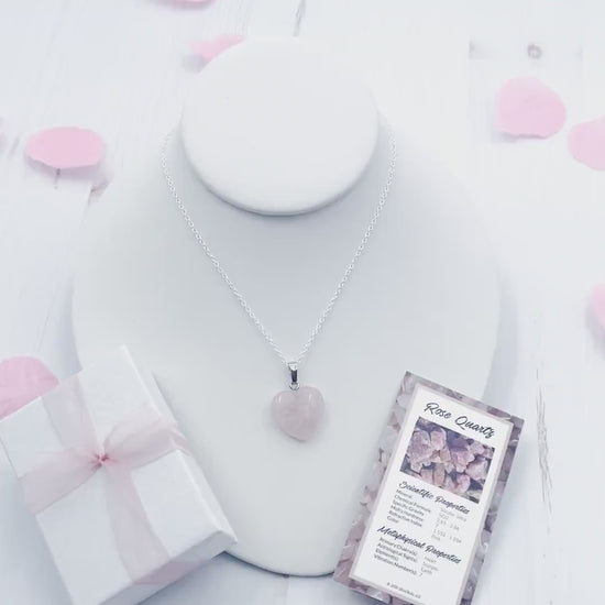 Heart Shaped Rose Quartz Pendant Necklace | Rose Quartz Necklace | Heart Shaped Rose Quartz | Healing Crystal Jewelry | Rose Quartz Healing