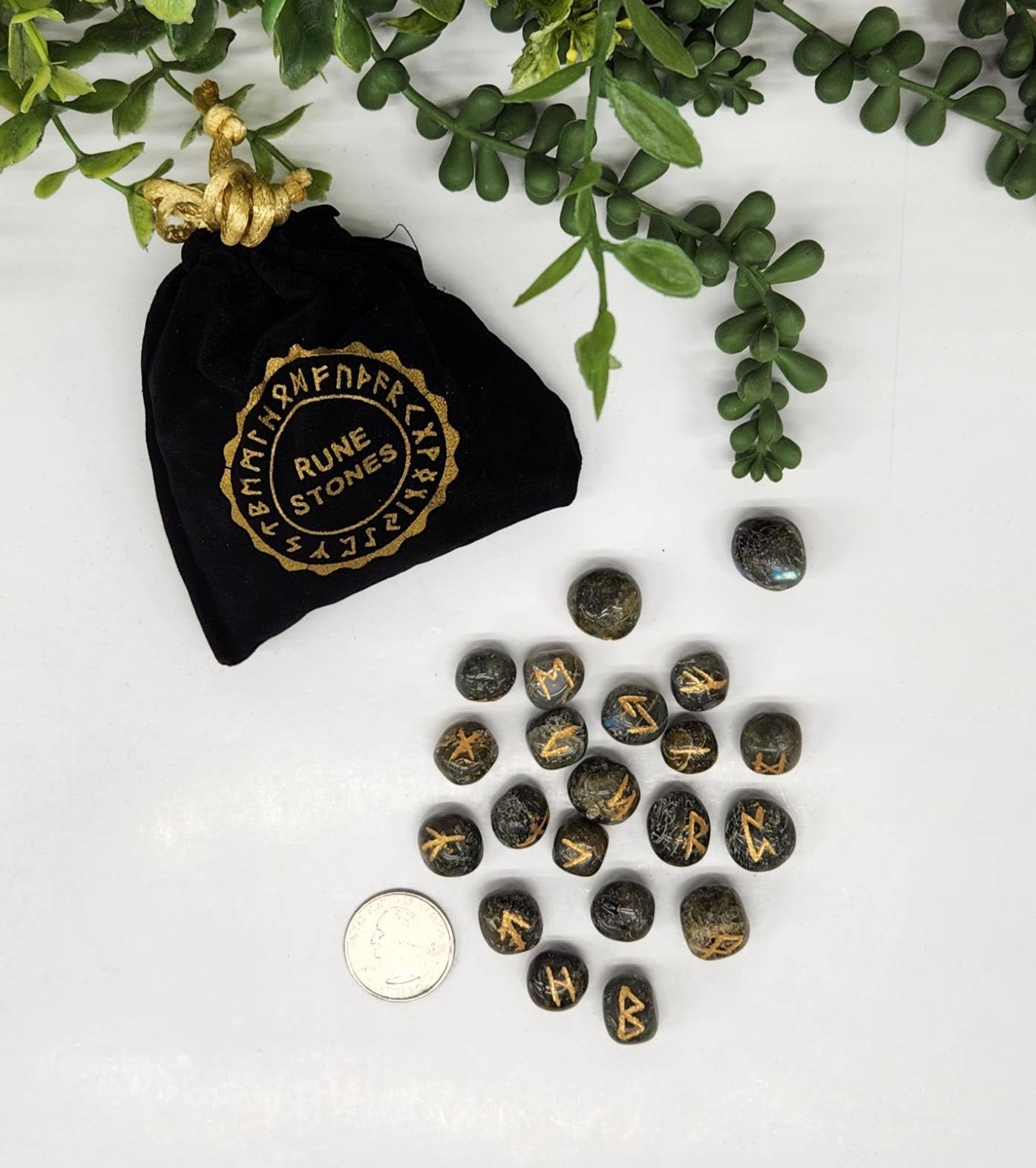 Labradorite Gemstone Rune Sets with Velvet Pouch