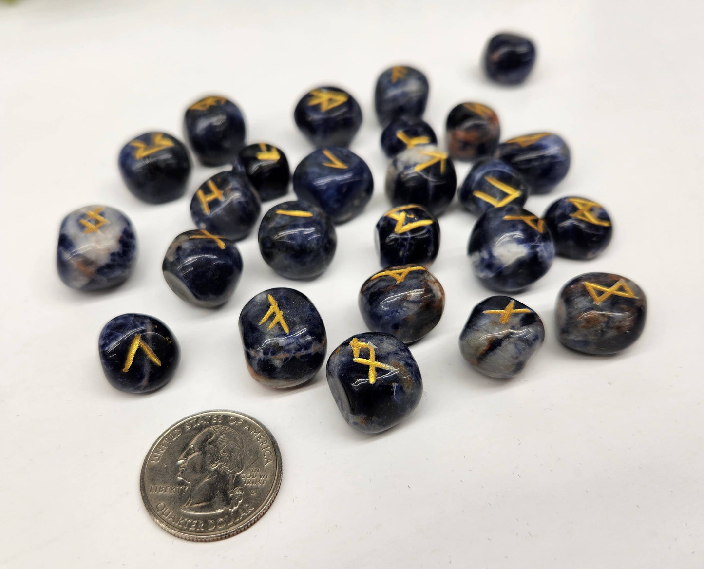 Sodalite Semi-Precious Gemstone Rune Sets with Velvet Pouch