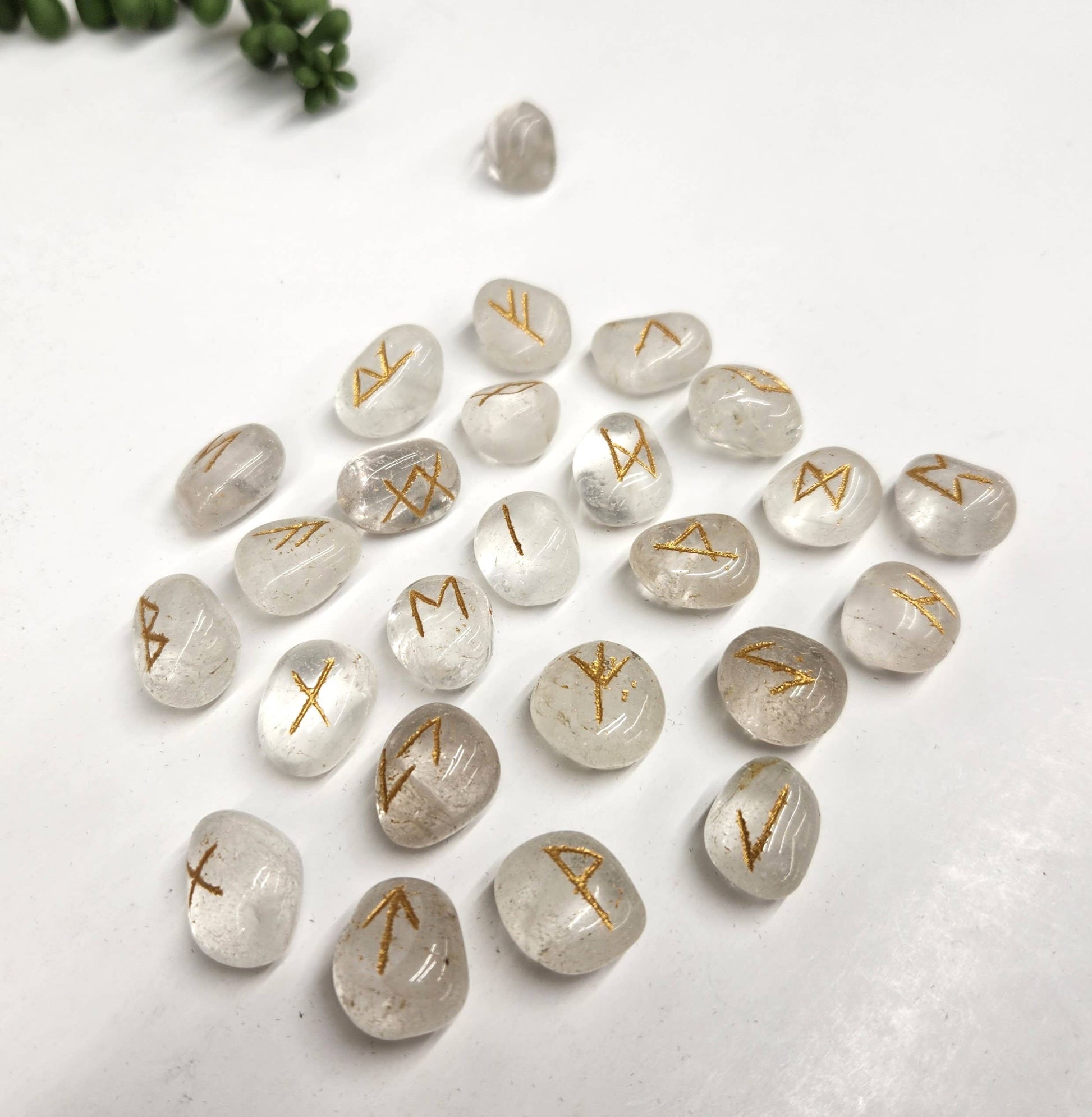 Clear Quartz Gemstone Rune Sets with Velvet Pouch - Morganite Gems