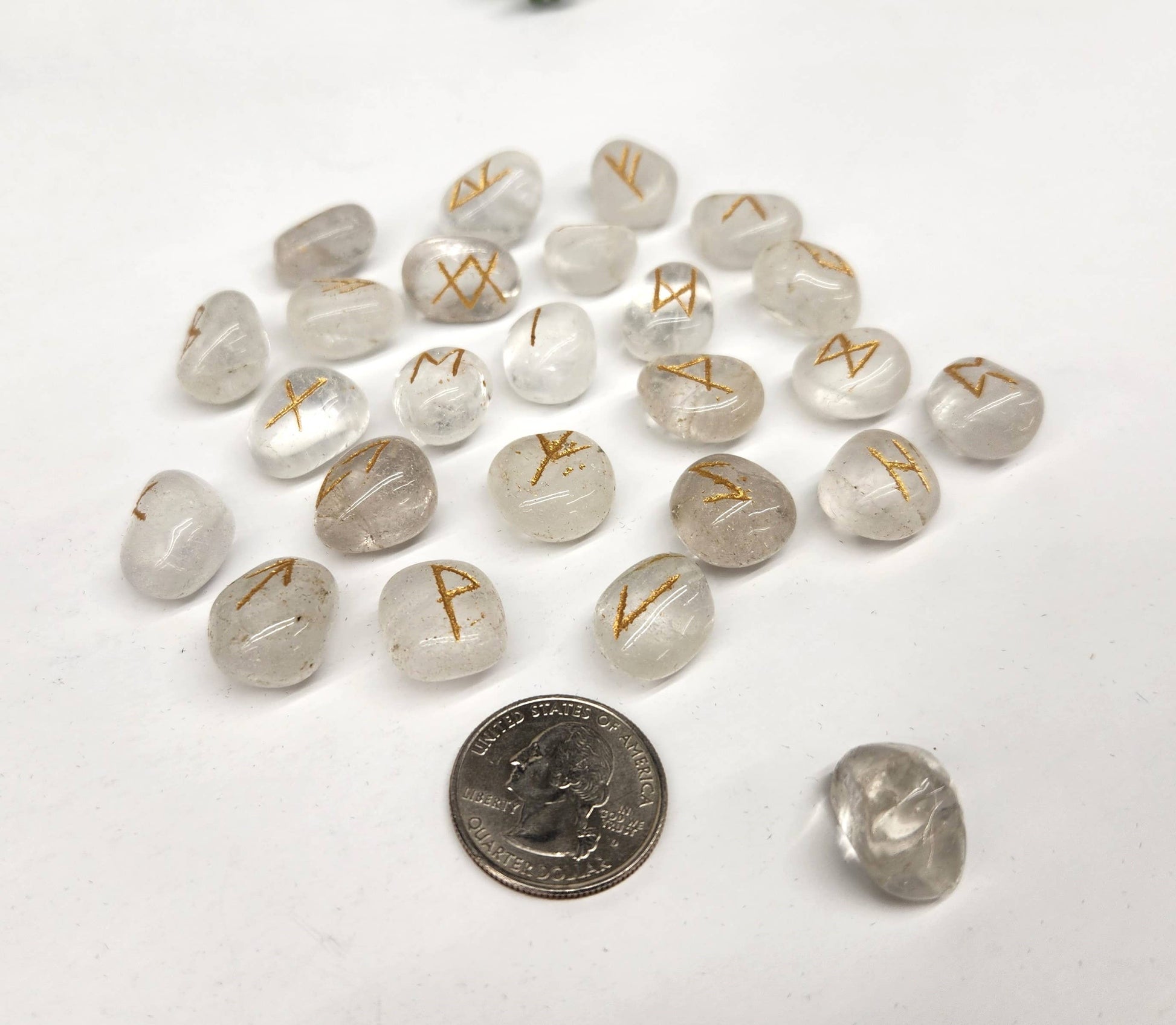 Clear Quartz Gemstone Rune Sets with Velvet Pouch - Morganite Gems