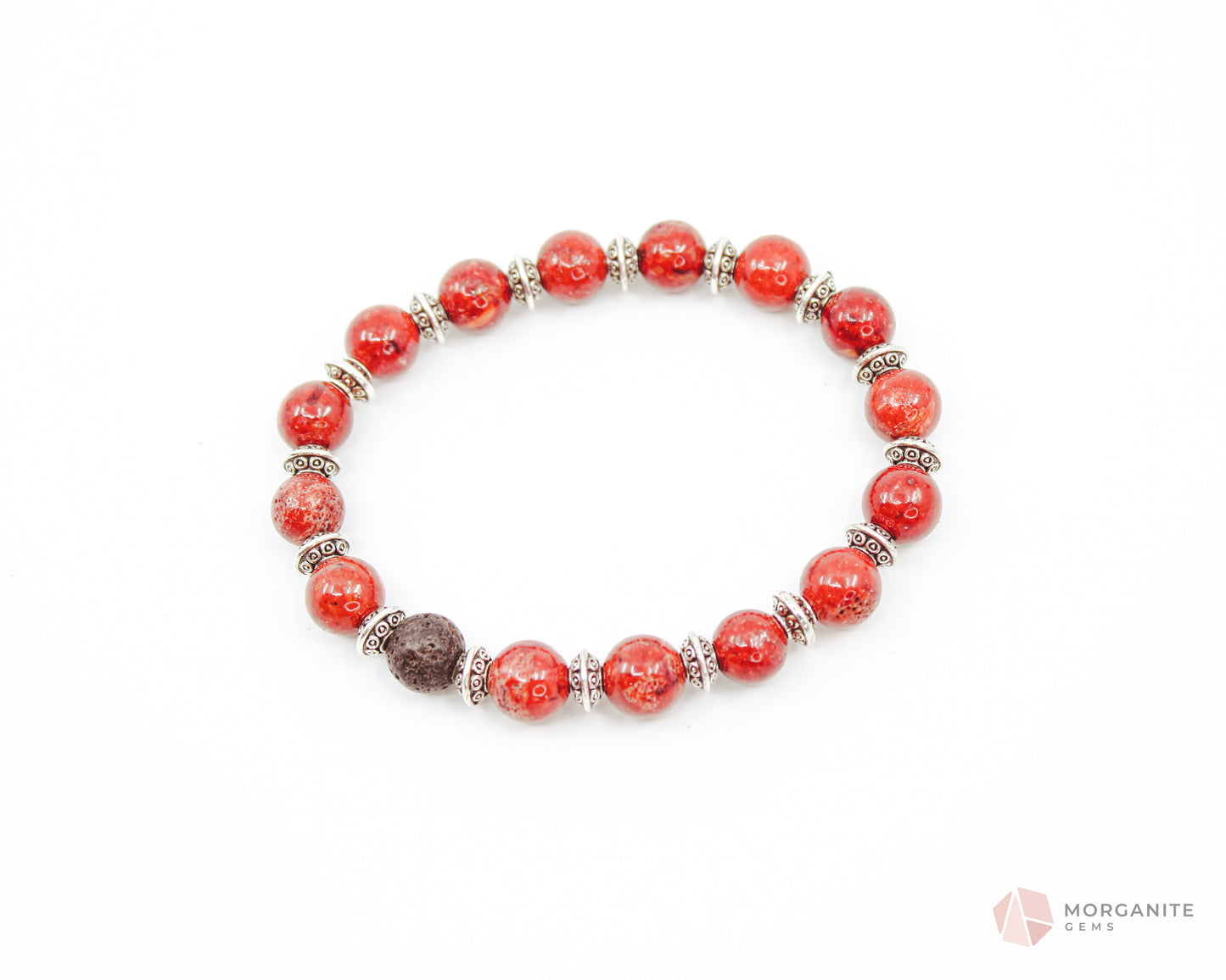 Red Coral and Lava Bracelet