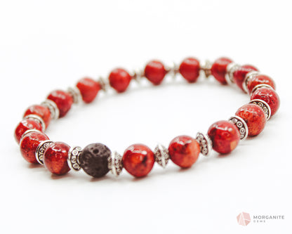 Red Coral and Lava Bracelet