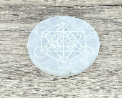 3-Inch Round Carved Selenite Plate – Handcrafted Crystal Charging Disc for Energy Cleansing - Morganite Gems