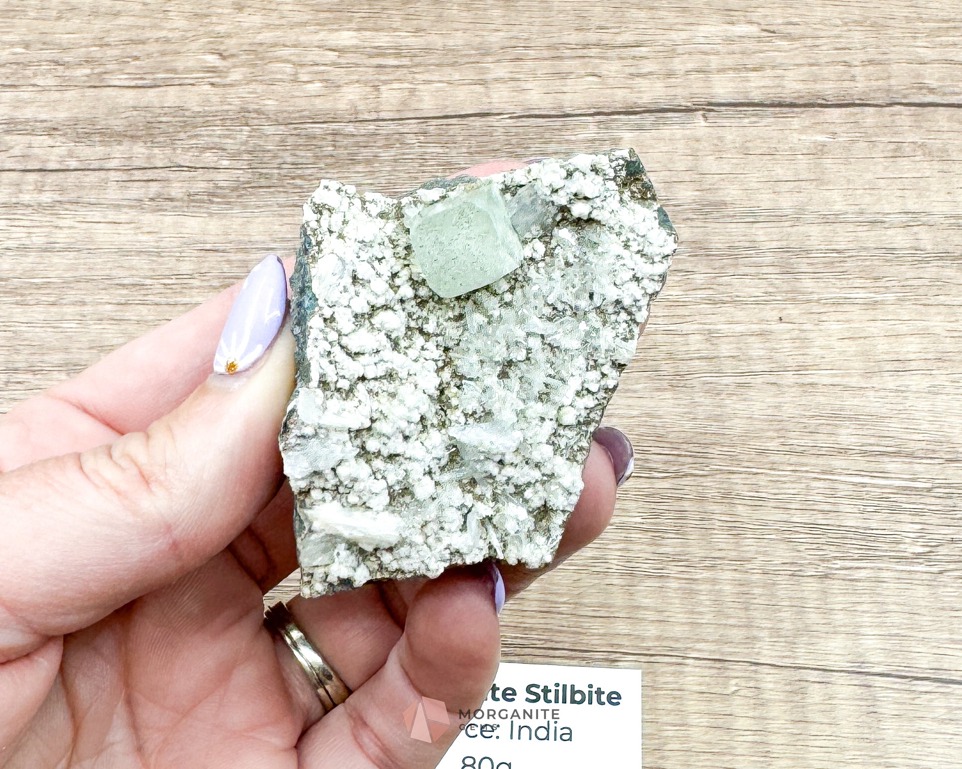 80g Green Apophyllite Cube with Stilbite on Chalcedony Base – Unique Crystal Specimen - Morganite Gems