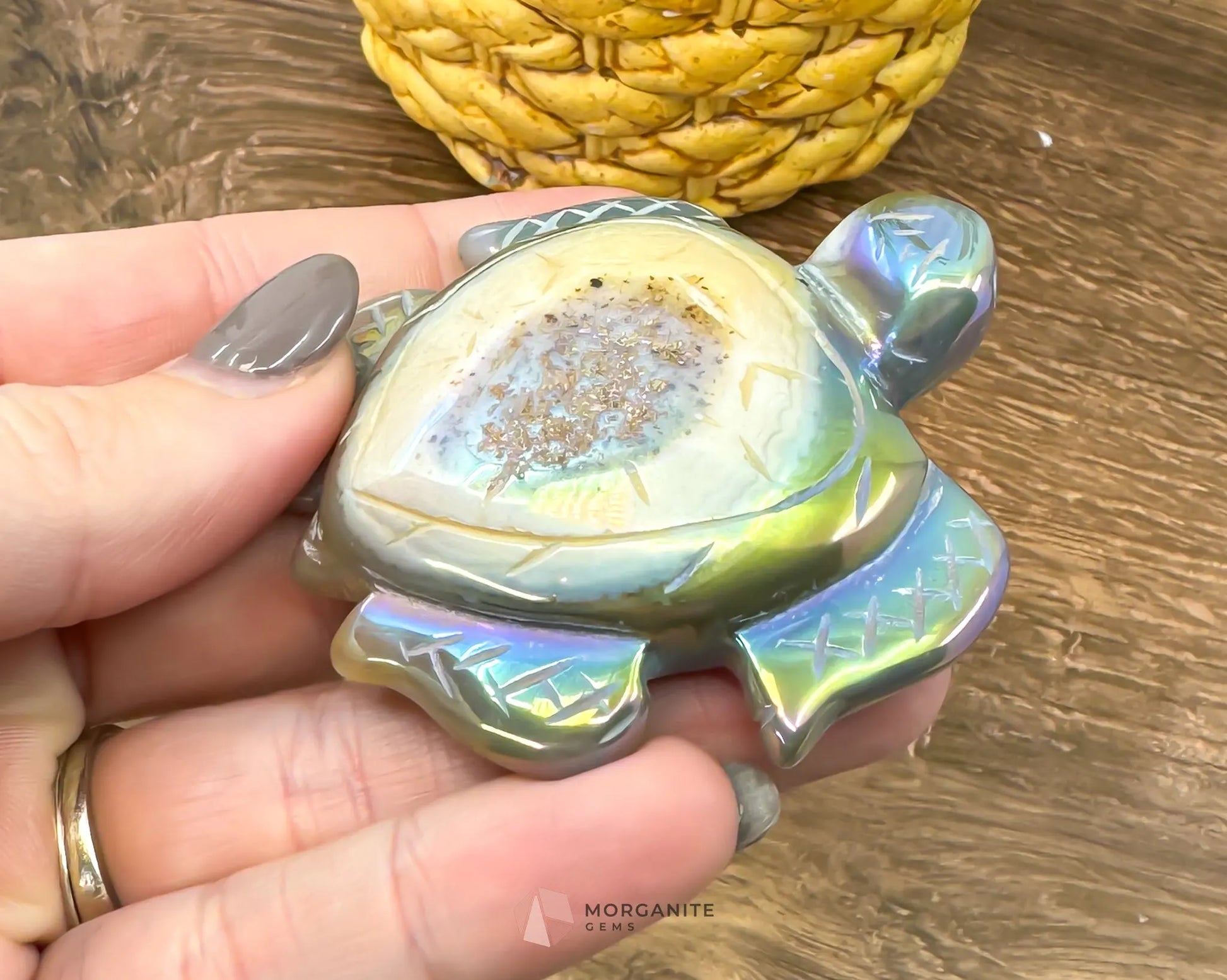 Agate Aura Turtle Carving - Morganite Gems