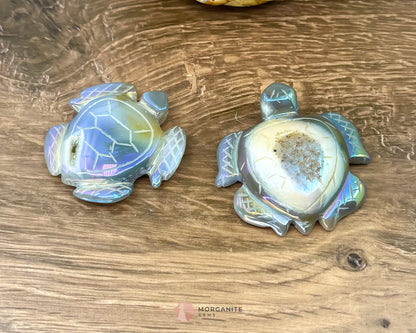 Agate Aura Turtle Carving - Morganite Gems