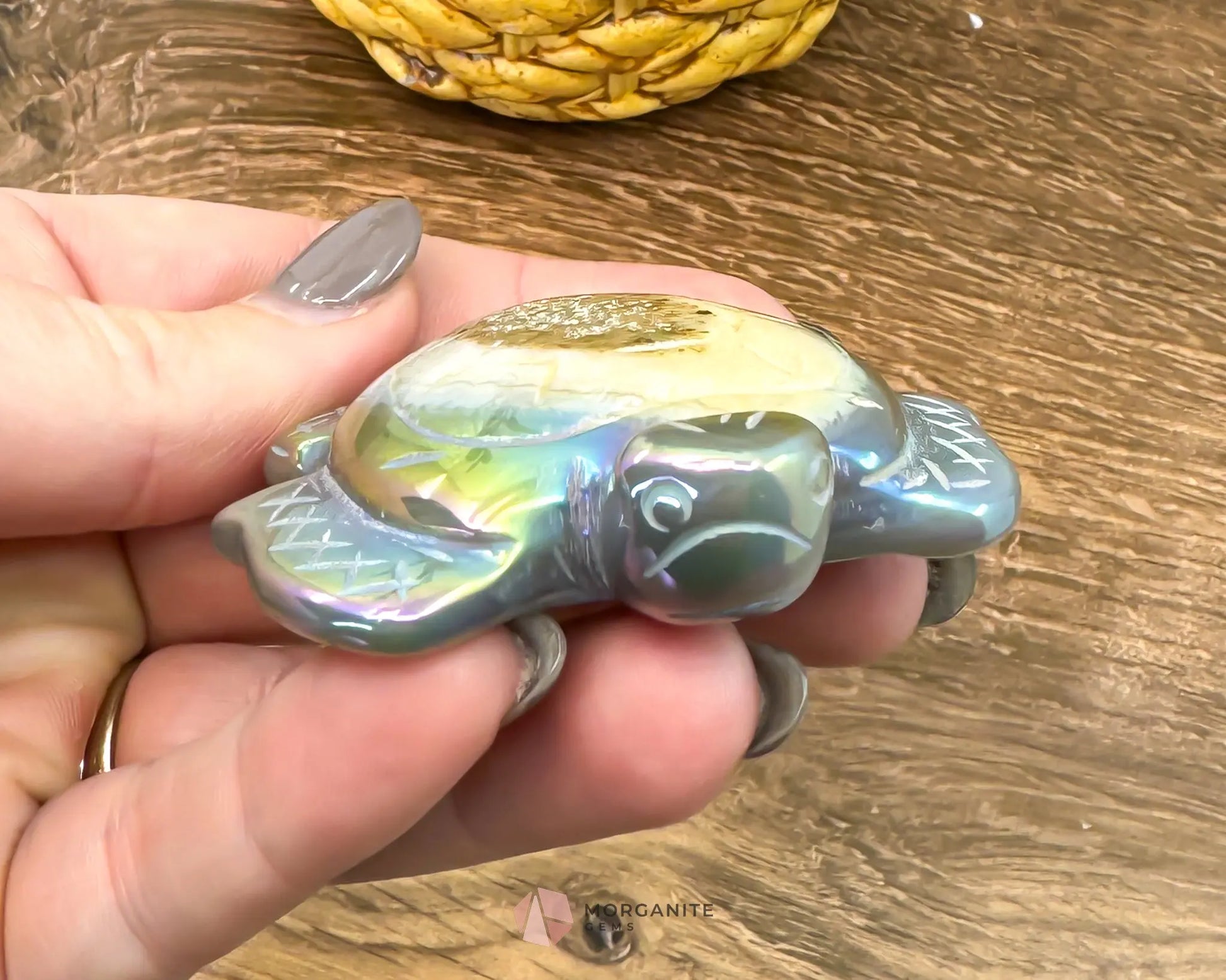 Agate Aura Turtle Carving - Morganite Gems