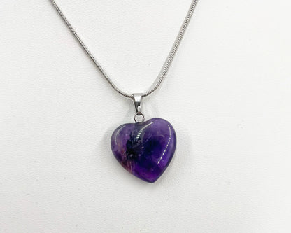 Amethyst Heart Shaped Pendant Necklace - Morganite Gems