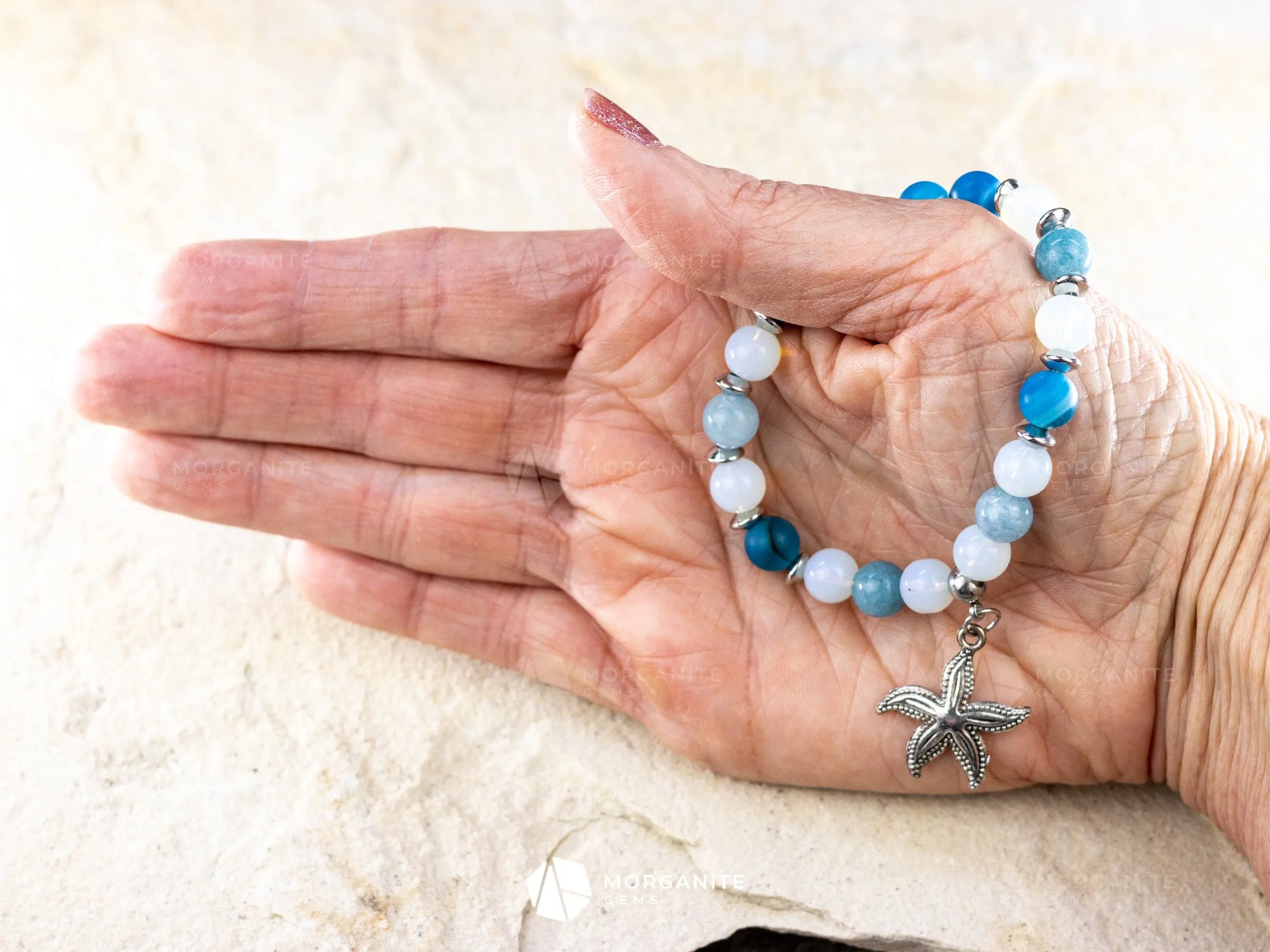 Blue Stripe Agate Bracelet - Morganite Gems