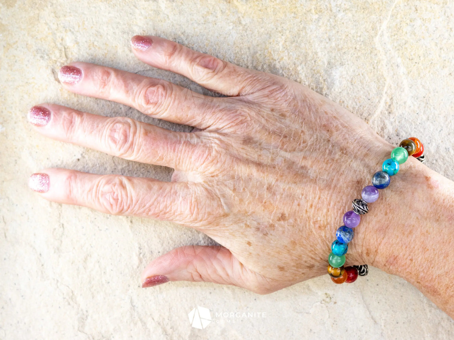 Chakra and Lava Bracelet - Morganite Gems