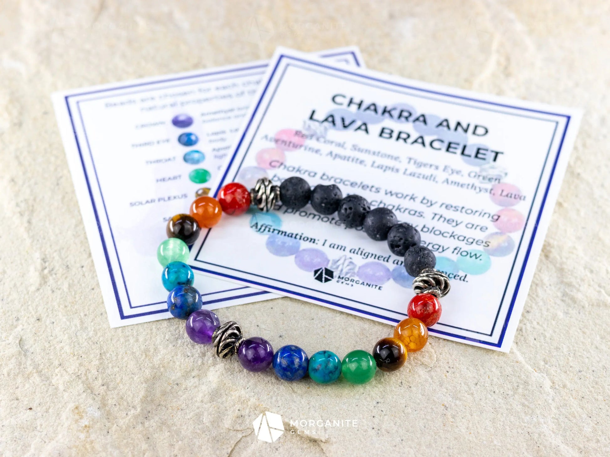 Chakra and Lava Bracelet - Morganite Gems