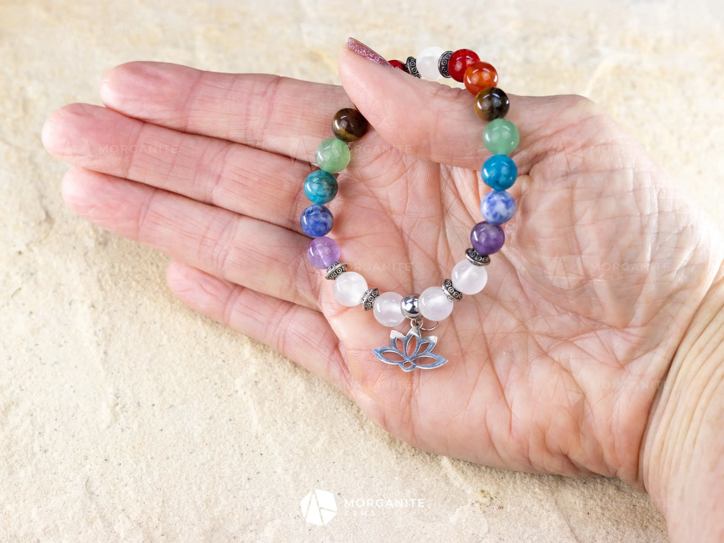 Chakra and Selenite Bracelet - Morganite Gems