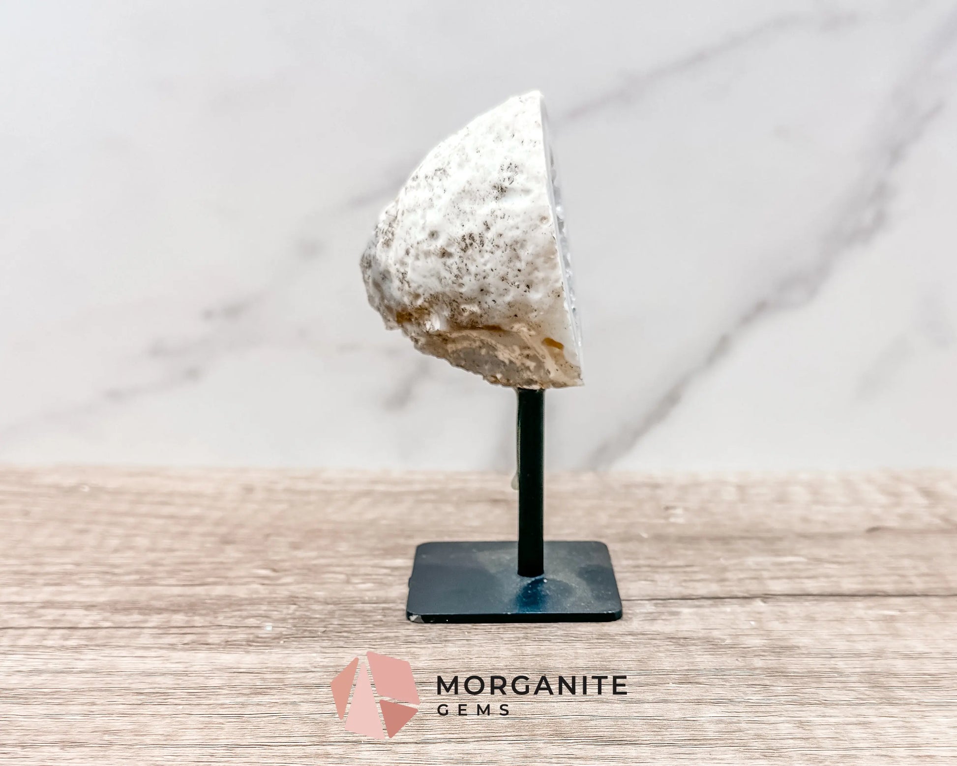 Geode Specimen on Metal Stand - Natural Crystal Display for Healing and Home Decor-Morganite Gems