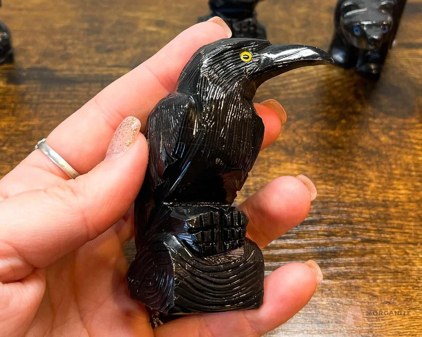 Hand-Carved Black Onyx Raven – Available in Multiple Sizes - Morganite Gems