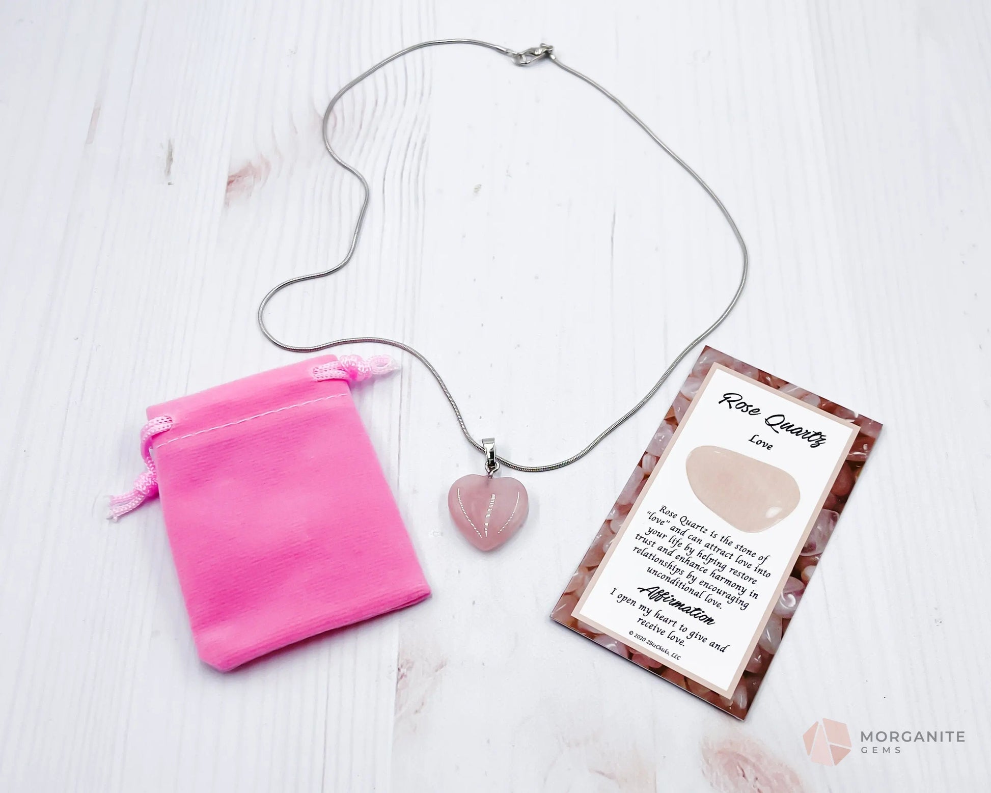 Heart Shaped Rose Quartz Pendant Necklace