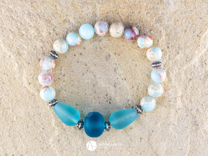 Sky Blue Jasper and Sea Glass Bracelet
