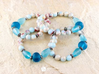 Sky Blue Jasper and Sea Glass Bracelet