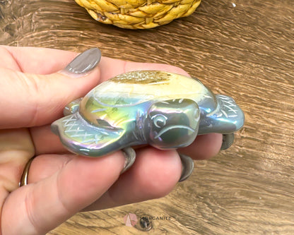Agate Aura Turtle Carving