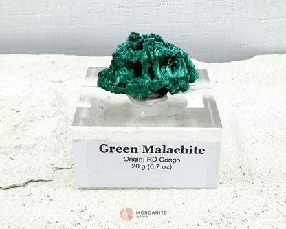 Natural Velvet Malachite Crystal Cluster on Clear Stand