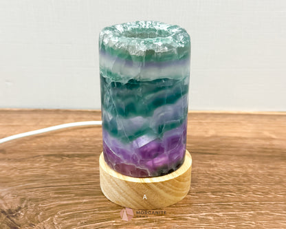 Rainbow Fluorite Cylinder Lamp with USB Lighted Base