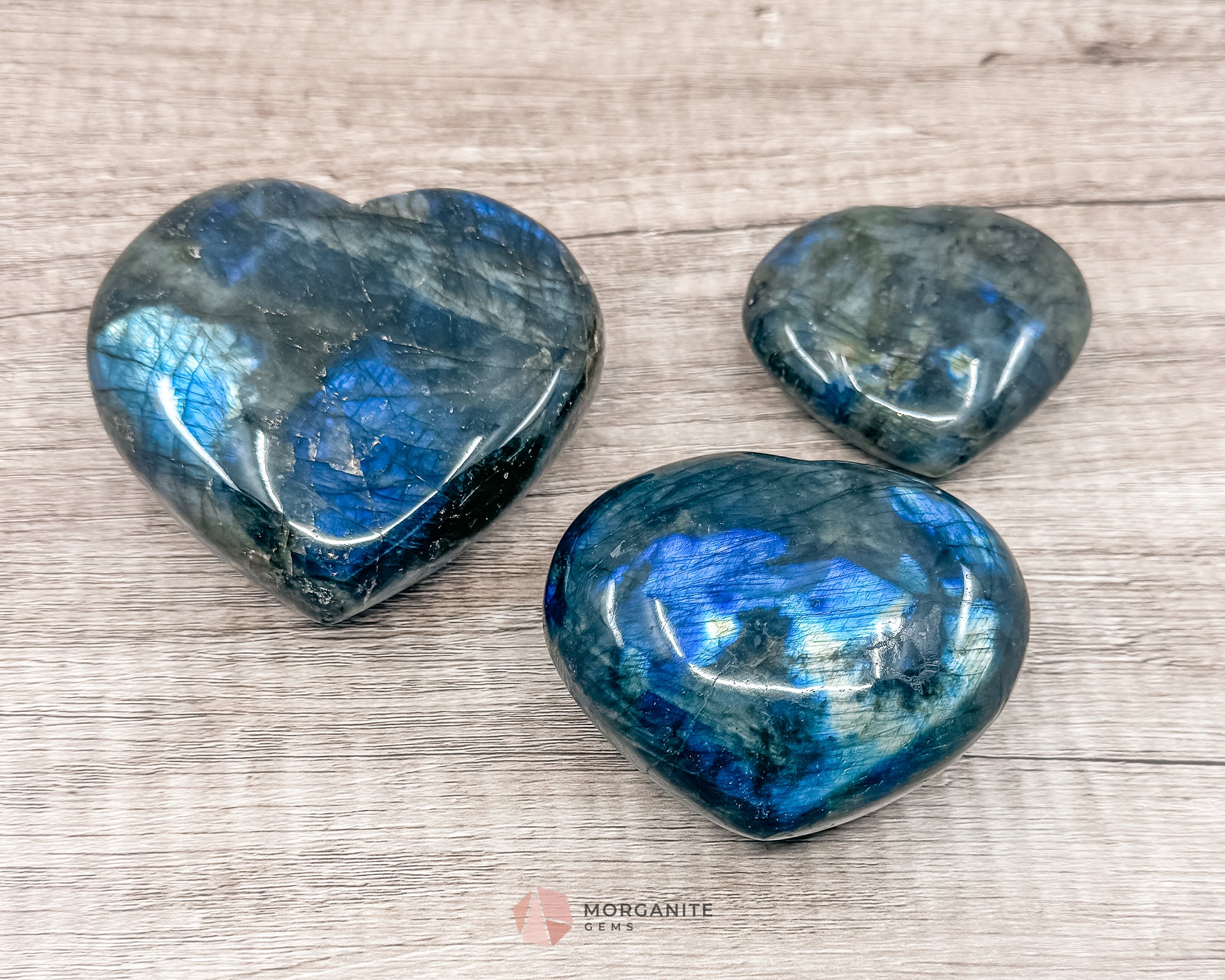 Labradorite Hearts in Various Sizes - Morganite Gems