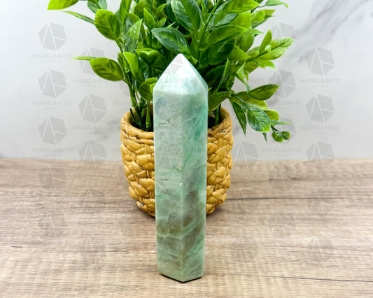 7-Inch Caribbean Calcite Tower – Soothing Energy Obelisk - Morganite Gems