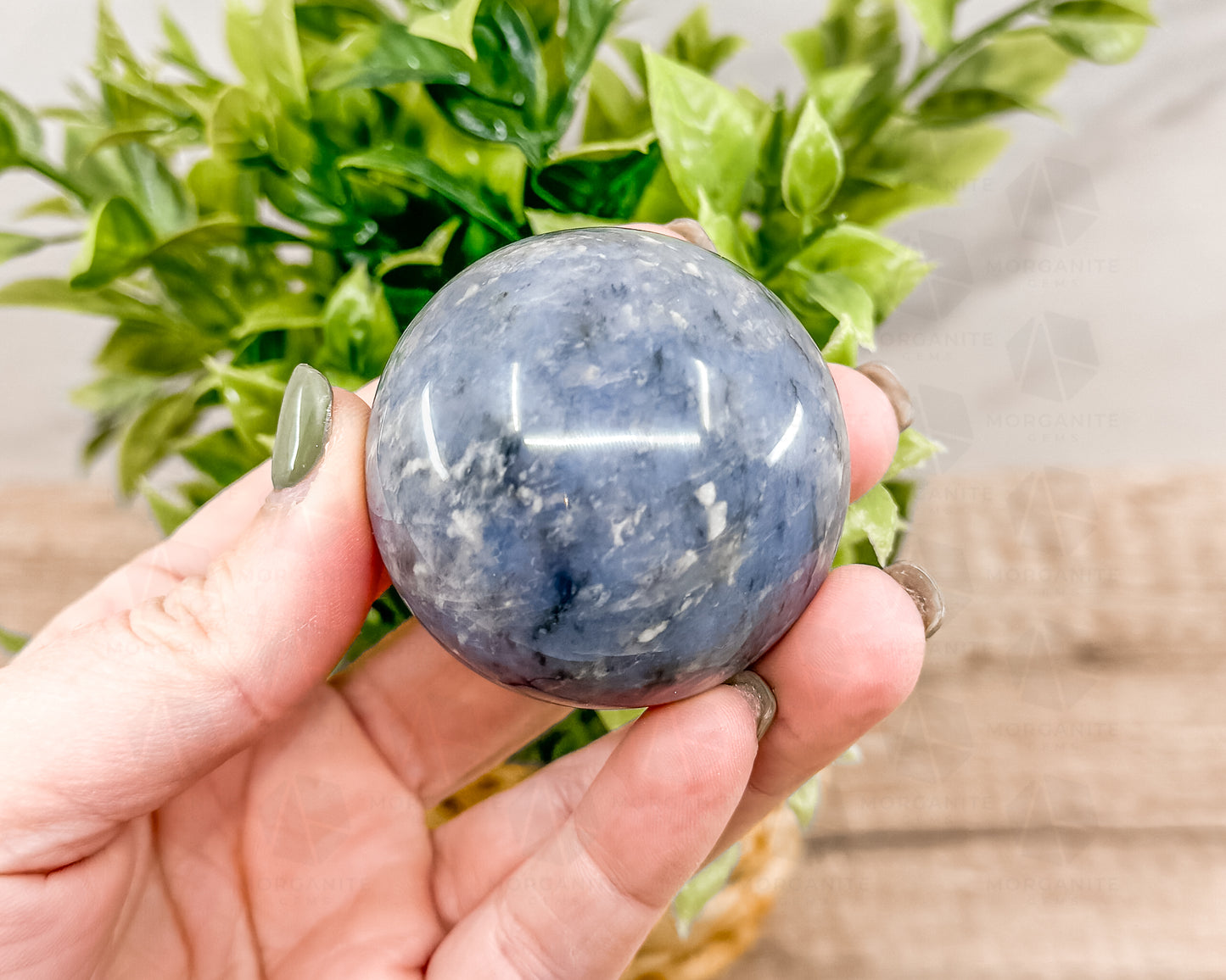 Dumortierite Blue Quartz Sphere – Polished Crystal Ball for Focus, Clarity, and Communication - Morganite Gems