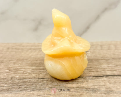 Yellow Calcite Halloween Pumpkin Wizard – Hand-Carved Crystal Decoration - Morganite Gems