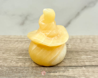 Yellow Calcite Halloween Pumpkin Wizard – Hand-Carved Crystal Decoration - Morganite Gems