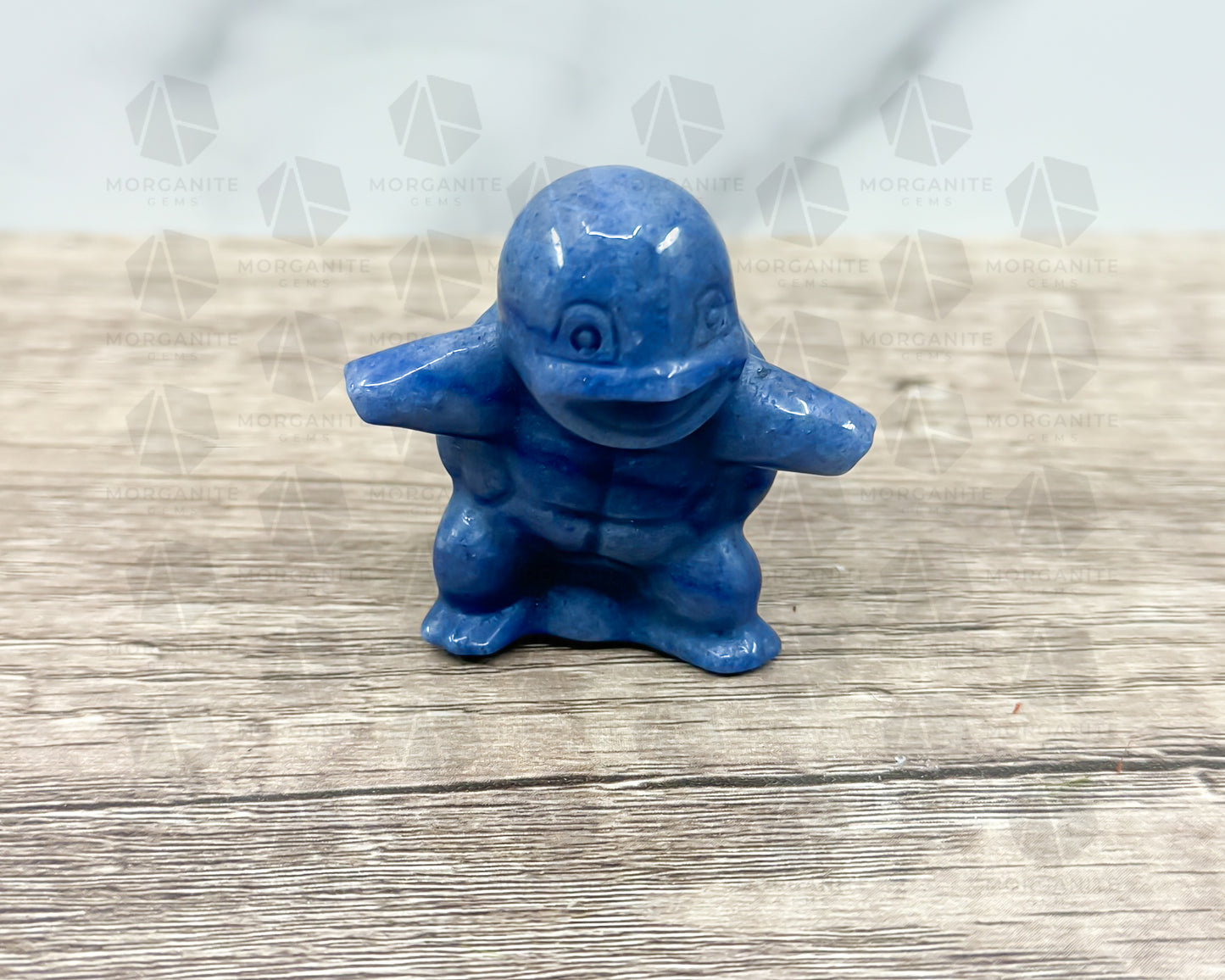 Blue Aventurine Squirtle-Inspired Pokémon Carving – Handcrafted Crystal Figurine - Morganite Gems