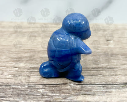 Blue Aventurine Squirtle-Inspired Pokémon Carving – Handcrafted Crystal Figurine - Morganite Gems