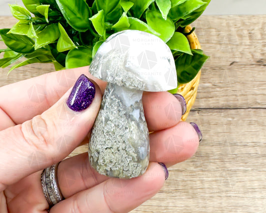 Moss Agate Mushroom Carving – Symbol of Growth and Grounding - Morganite Gems