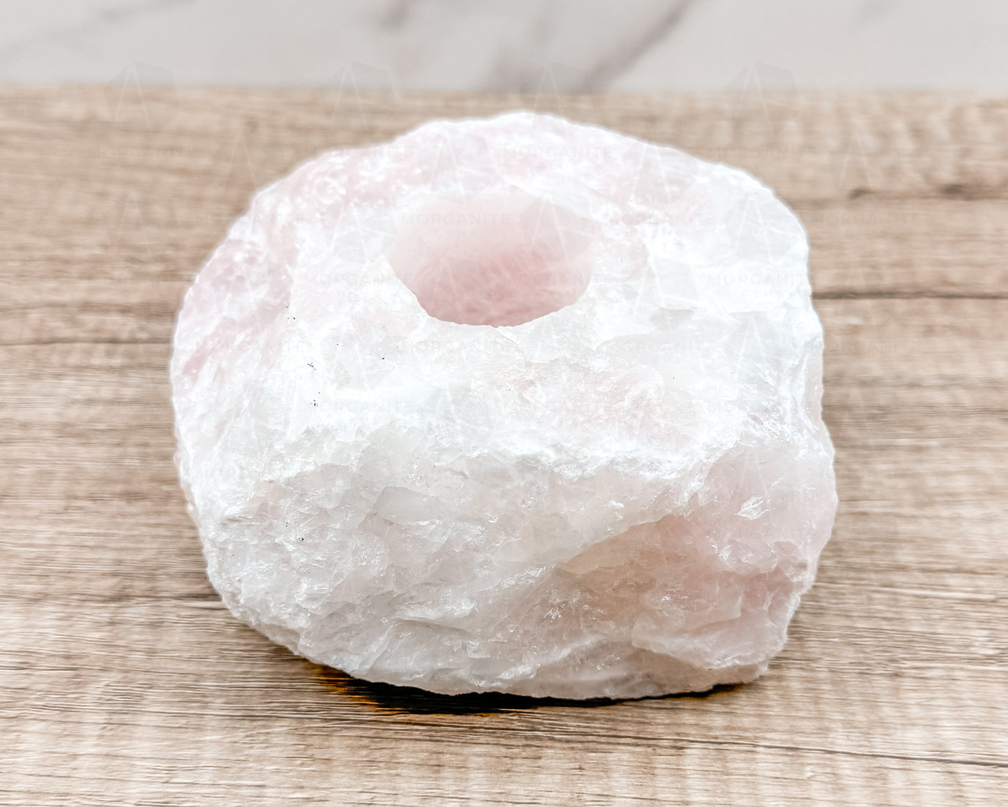 Natural Rose Quartz Candle Holder – Crystal Tealight Holder for Love & Healing Energy - Morganite Gems