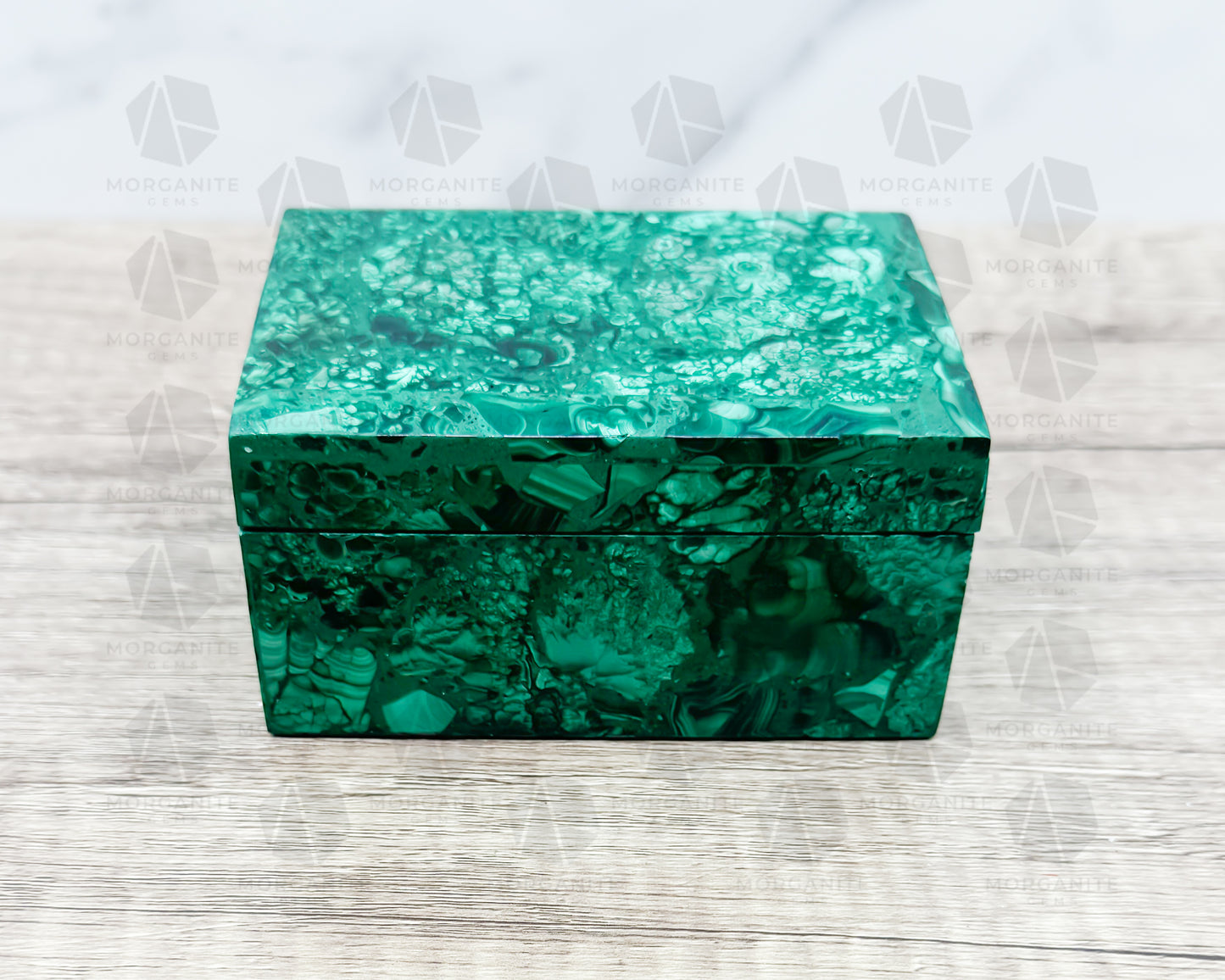 Handcrafted Malachite Box with Lid – 4.5" x 3" x 2.25" Decorative Storage - Morganite Gems