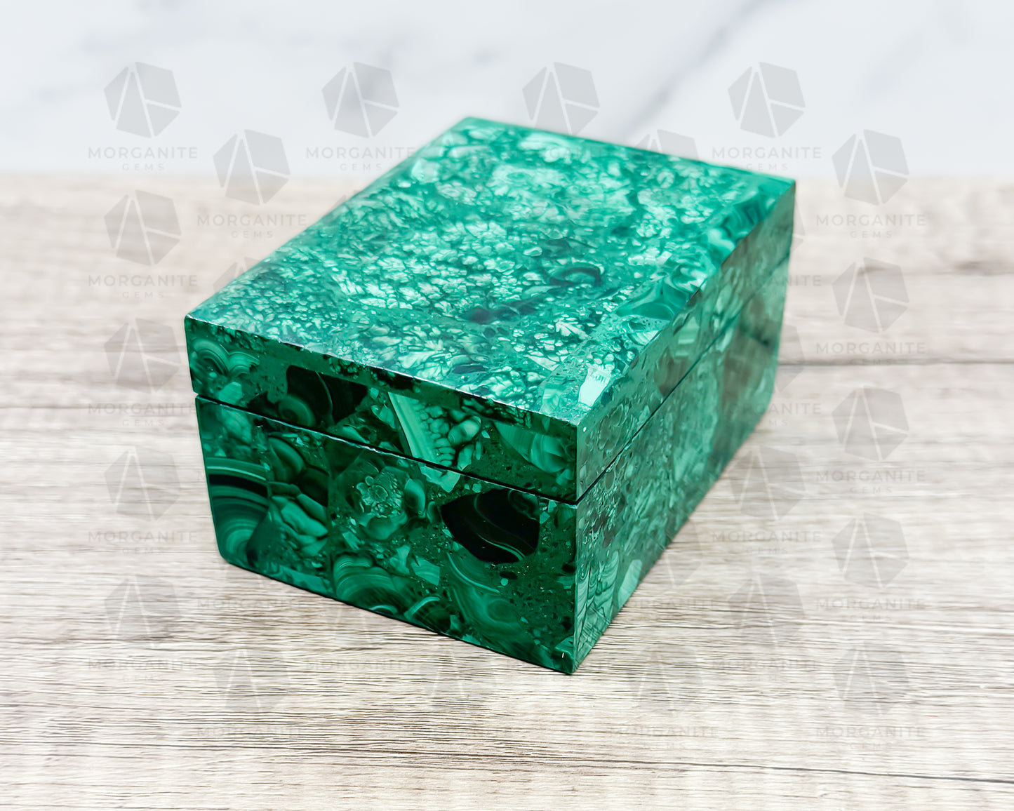 Handcrafted Malachite Box with Lid – 4.5" x 3" x 2.25" Decorative Storage - Morganite Gems