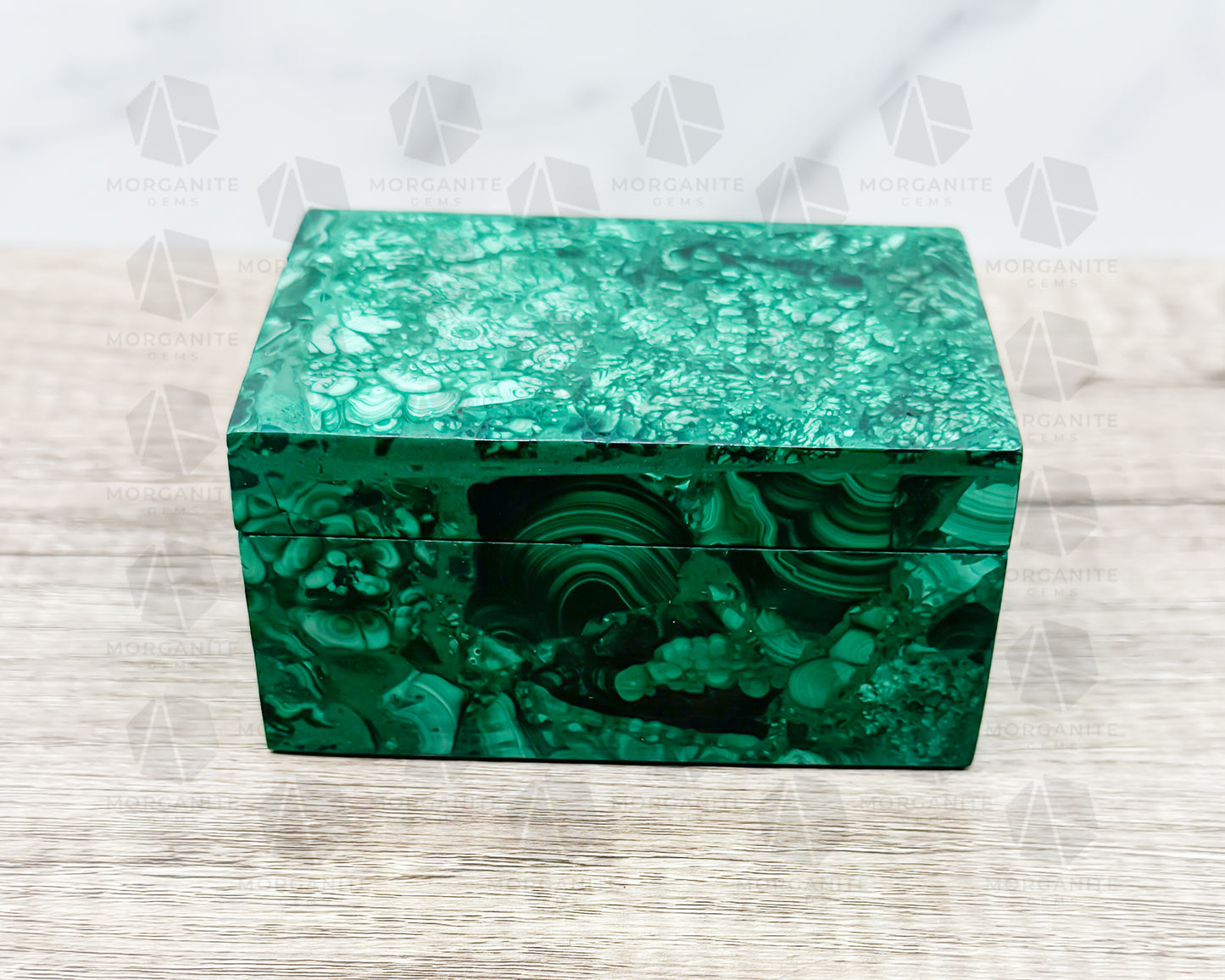 Handcrafted Malachite Box with Lid – 4.5" x 3" x 2.25" Decorative Storage - Morganite Gems