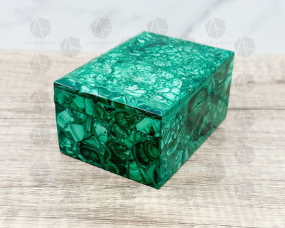 Handcrafted Malachite Box with Lid – 4.5" x 3" x 2.25" Decorative Storage - Morganite Gems