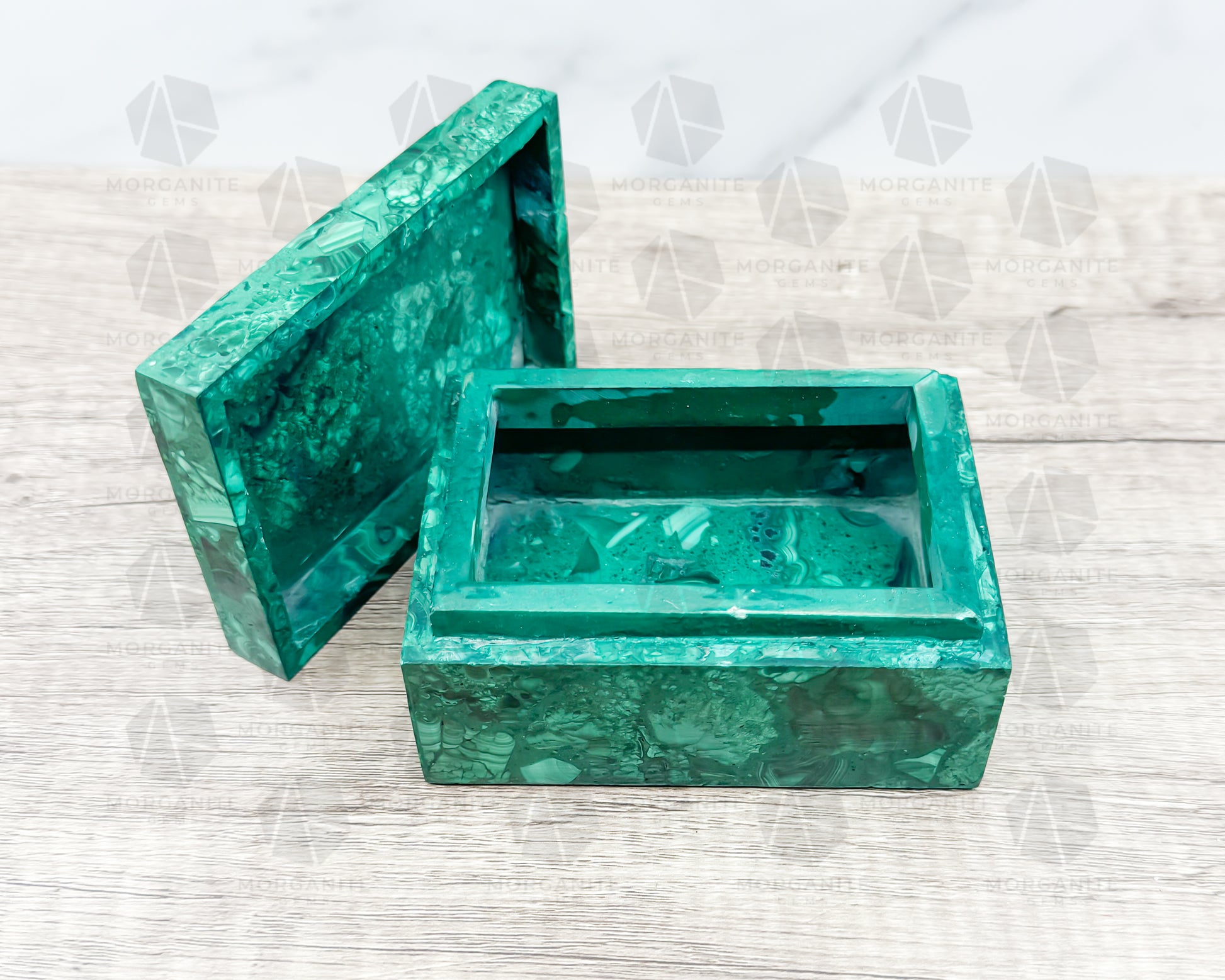 Handcrafted Malachite Box with Lid – 4.5" x 3" x 2.25" Decorative Storage - Morganite Gems