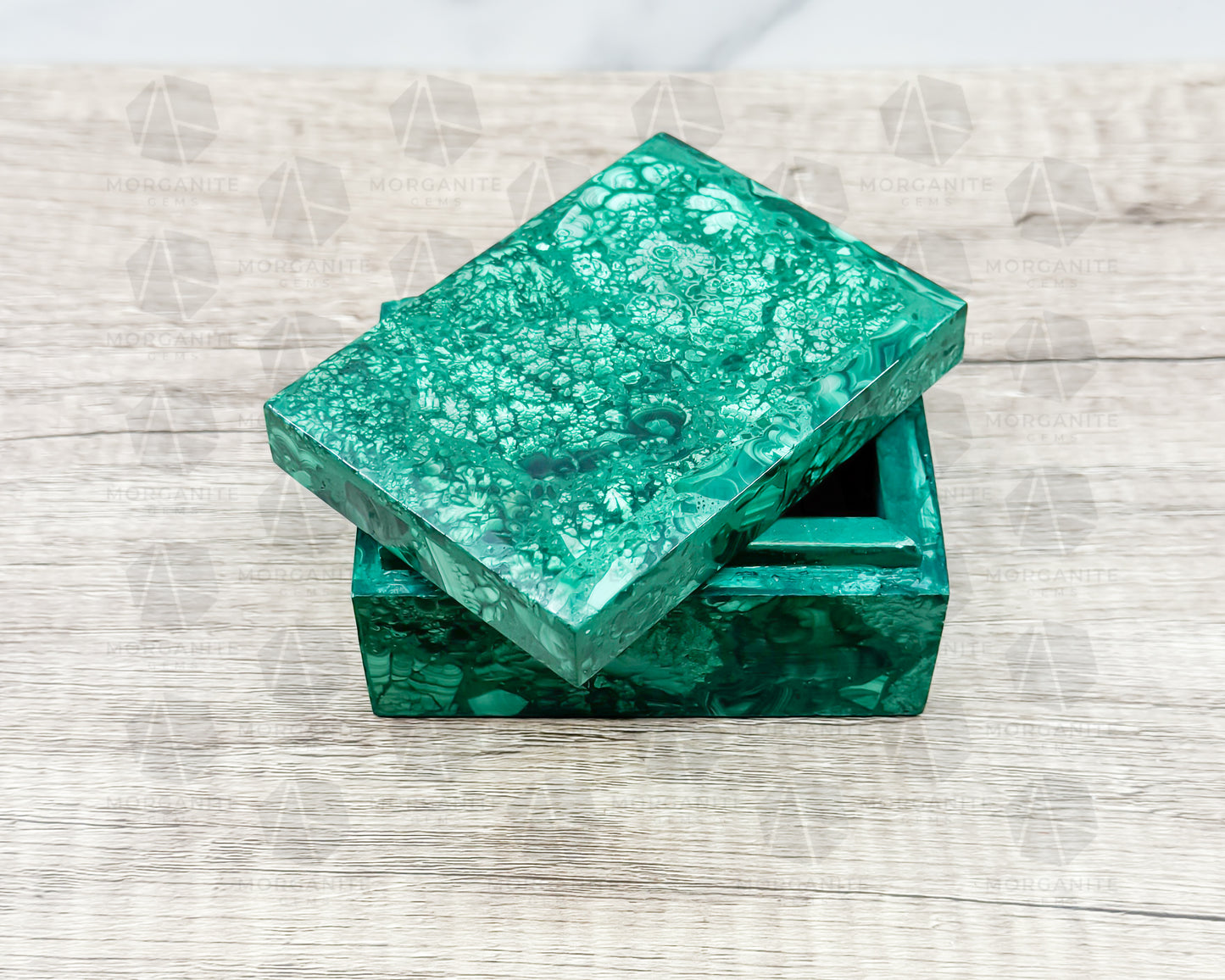 Handcrafted Malachite Box with Lid – 4.5" x 3" x 2.25" Decorative Storage - Morganite Gems