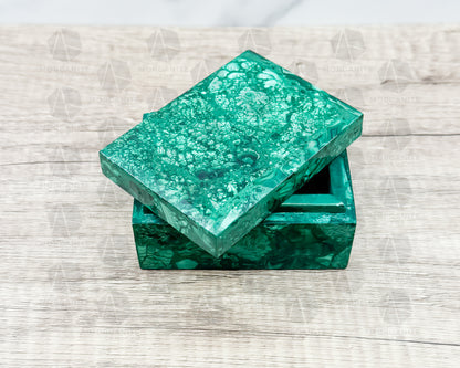 Handcrafted Malachite Box with Lid – 4.5" x 3" x 2.25" Decorative Storage - Morganite Gems