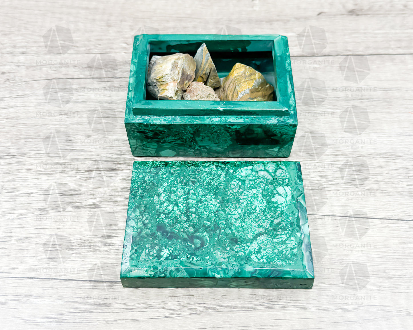 Handcrafted Malachite Box with Lid – 4.5" x 3" x 2.25" Decorative Storage - Morganite Gems