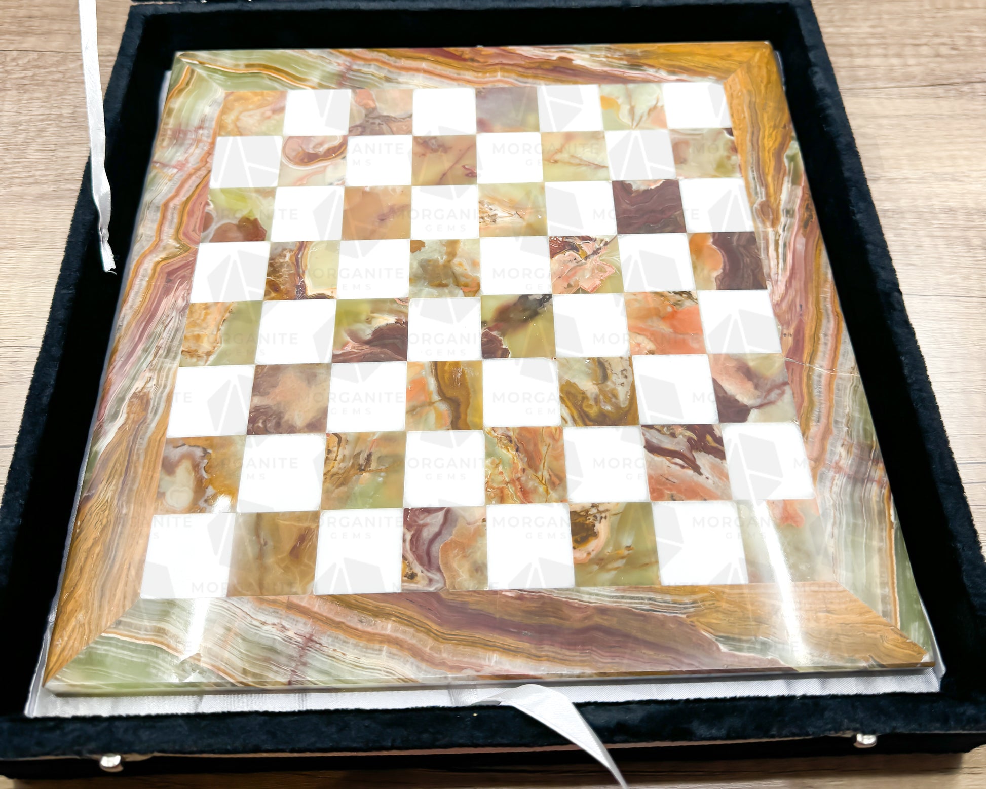 Handcrafted Green Onyx & White Marble Chess Set – 12-Inch Stone Chessboard with Elegant Pieces - Morganite Gems