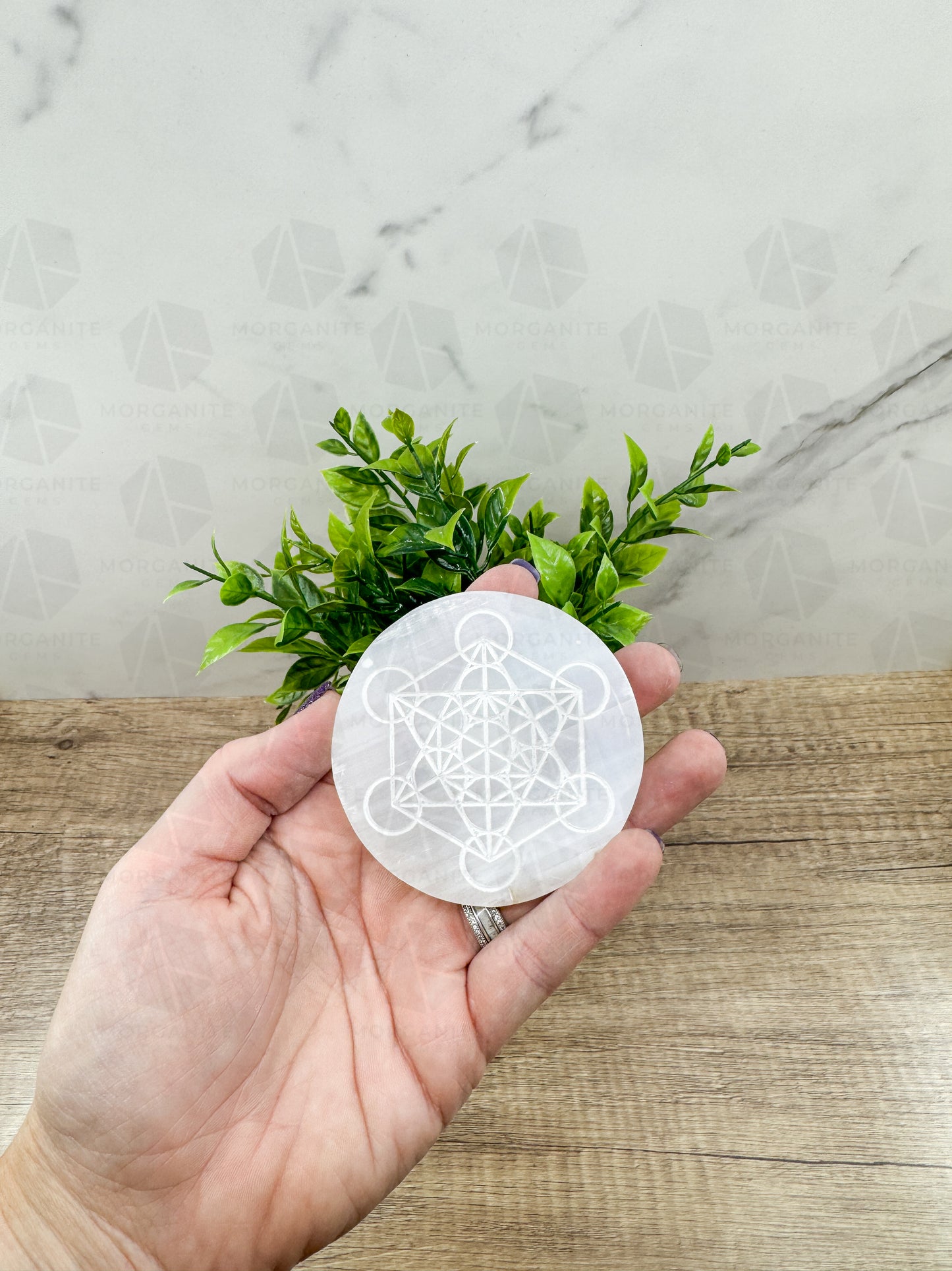 3-Inch Round Carved Selenite Plate – Handcrafted Crystal Charging Disc for Energy Cleansing - Morganite Gems