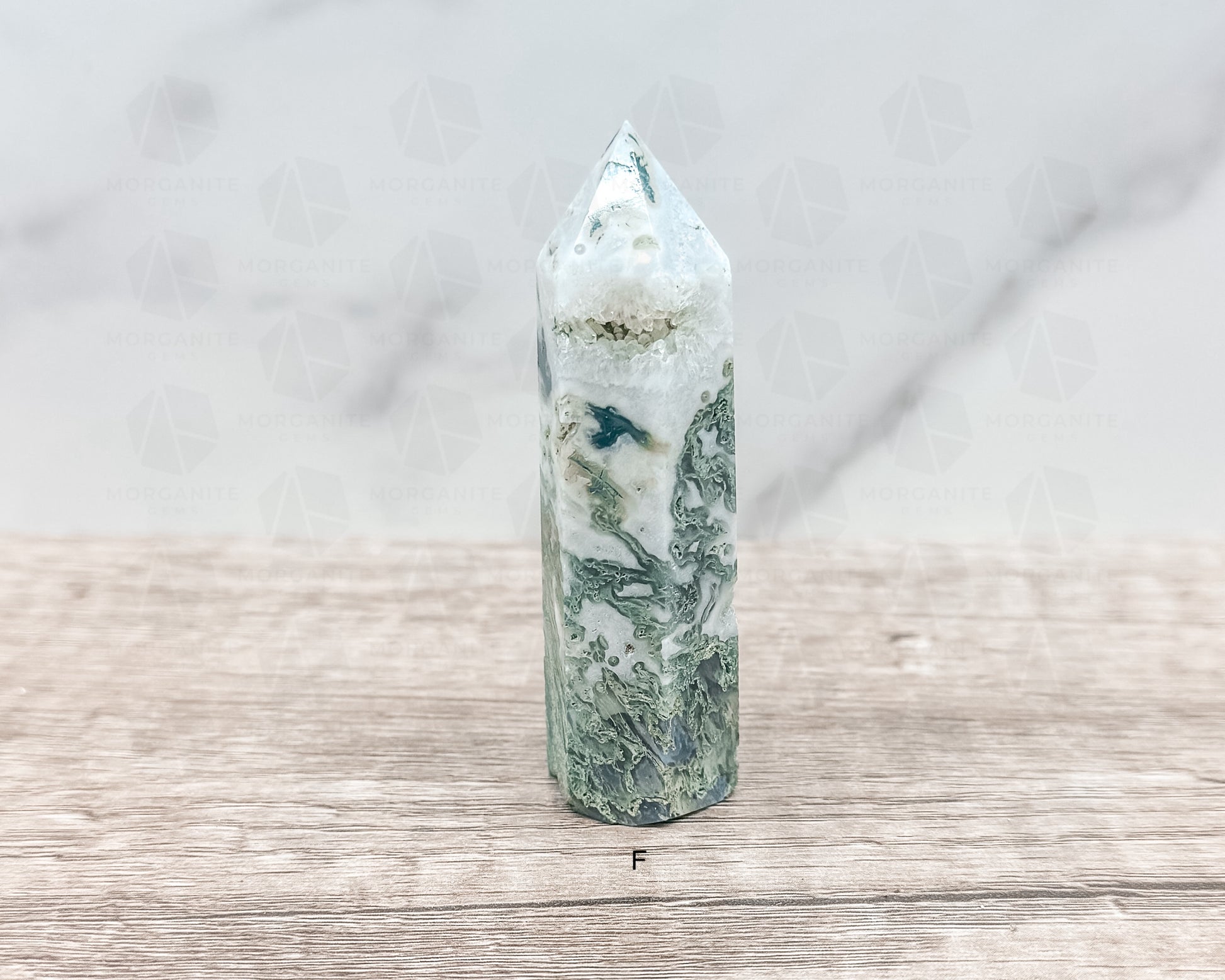 Moss Agate Tower Point – Tranquil Earthy Charm for Spiritual Connection - Morganite Gems