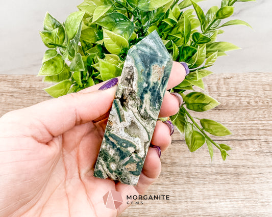 Druzy Ocean Jasper Towers – Polished Crystal Obelisk for Healing and Positive Energy - Morganite Gems