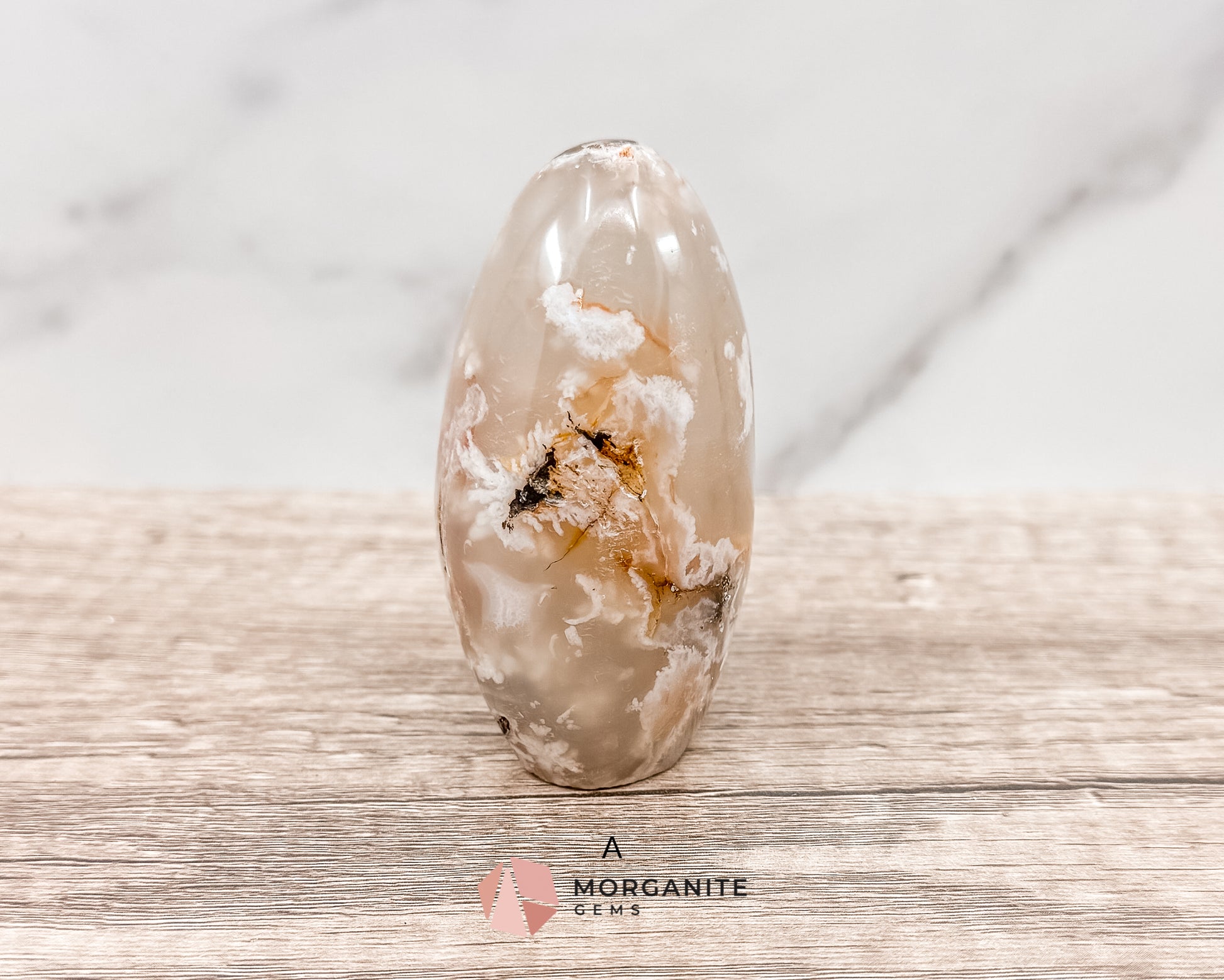 Polished Cherry Blossom Chalcedony Flower Agate Freeform – Crystal for Growth and Emotional Healing - Morganite Gems