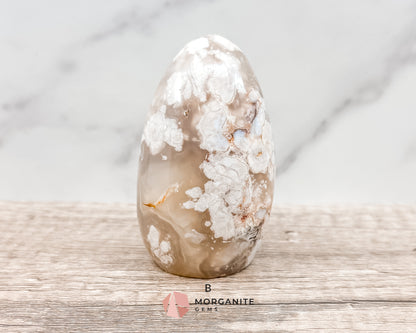 Polished Cherry Blossom Chalcedony Flower Agate Freeform – Crystal for Growth and Emotional Healing - Morganite Gems