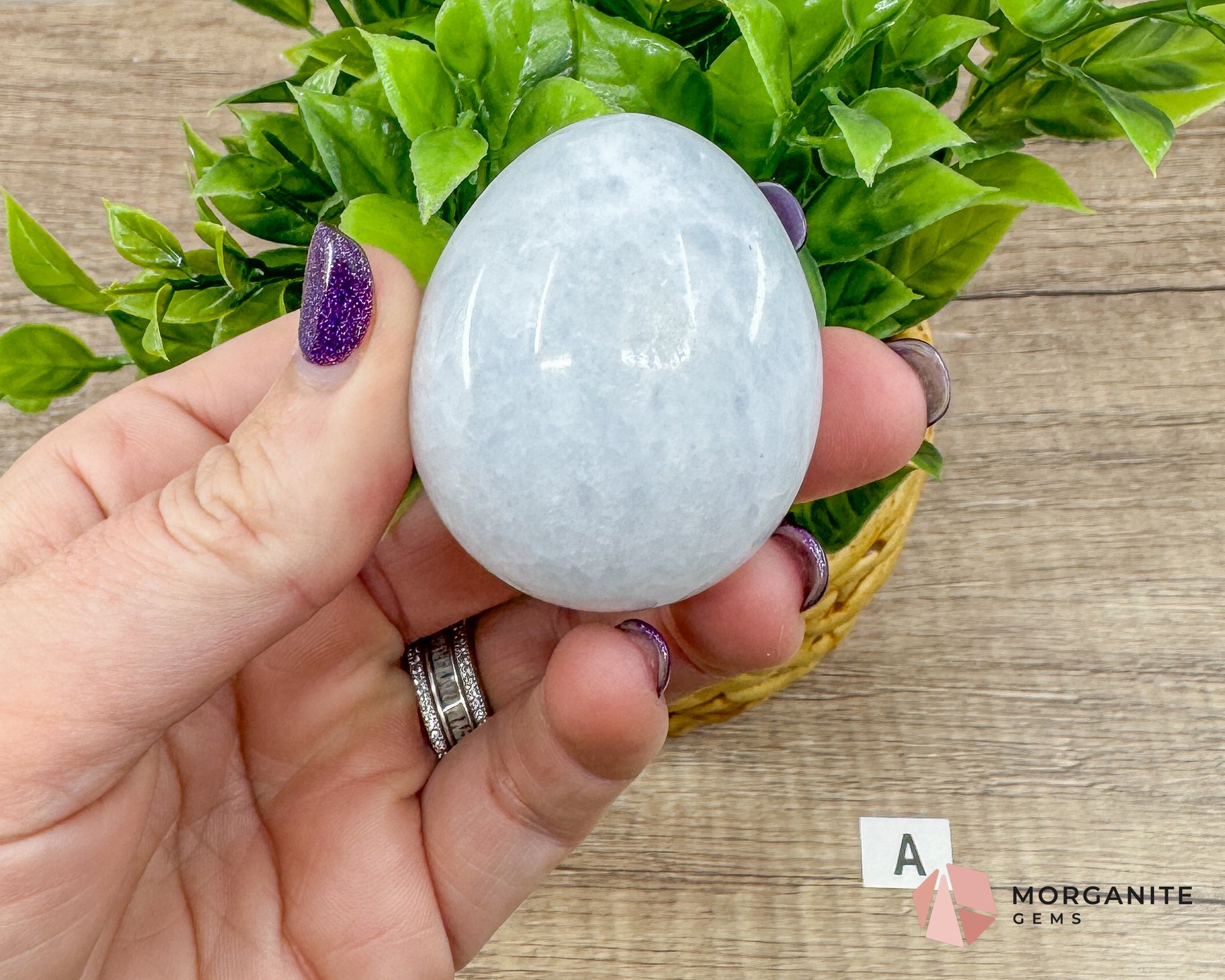 Blue Calcite Carved Egg – Calming Energy for Healing and Balance Morganite Gems