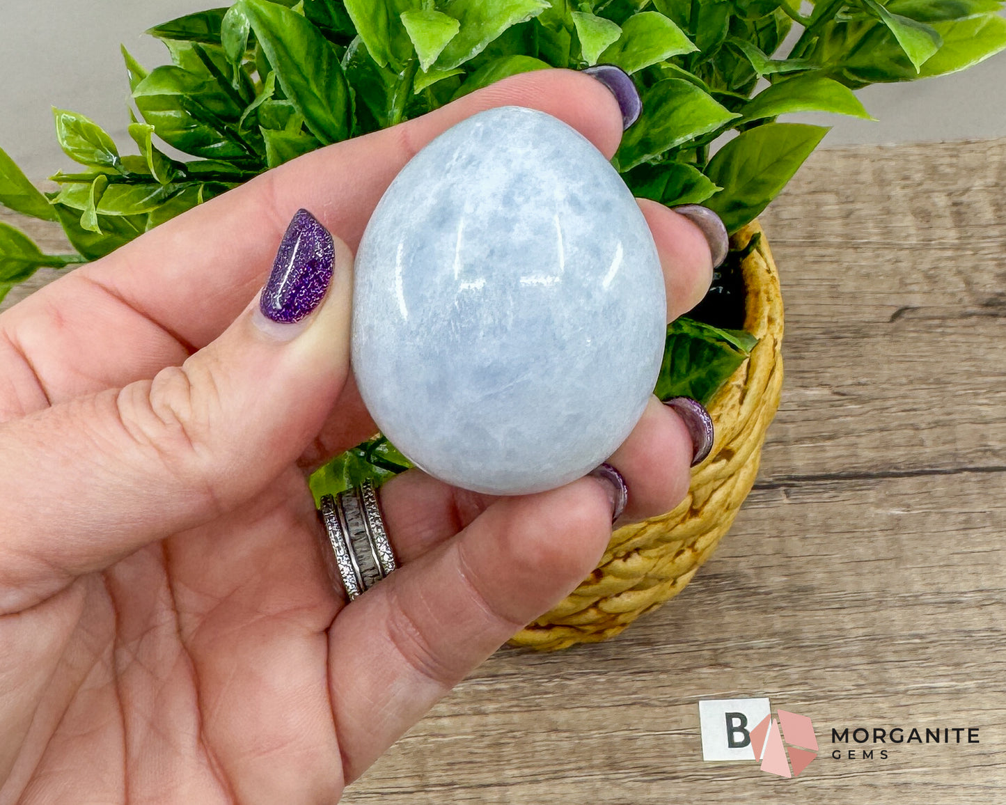 Blue Calcite Carved Egg – Calming Energy for Healing and Balance Morganite Gems